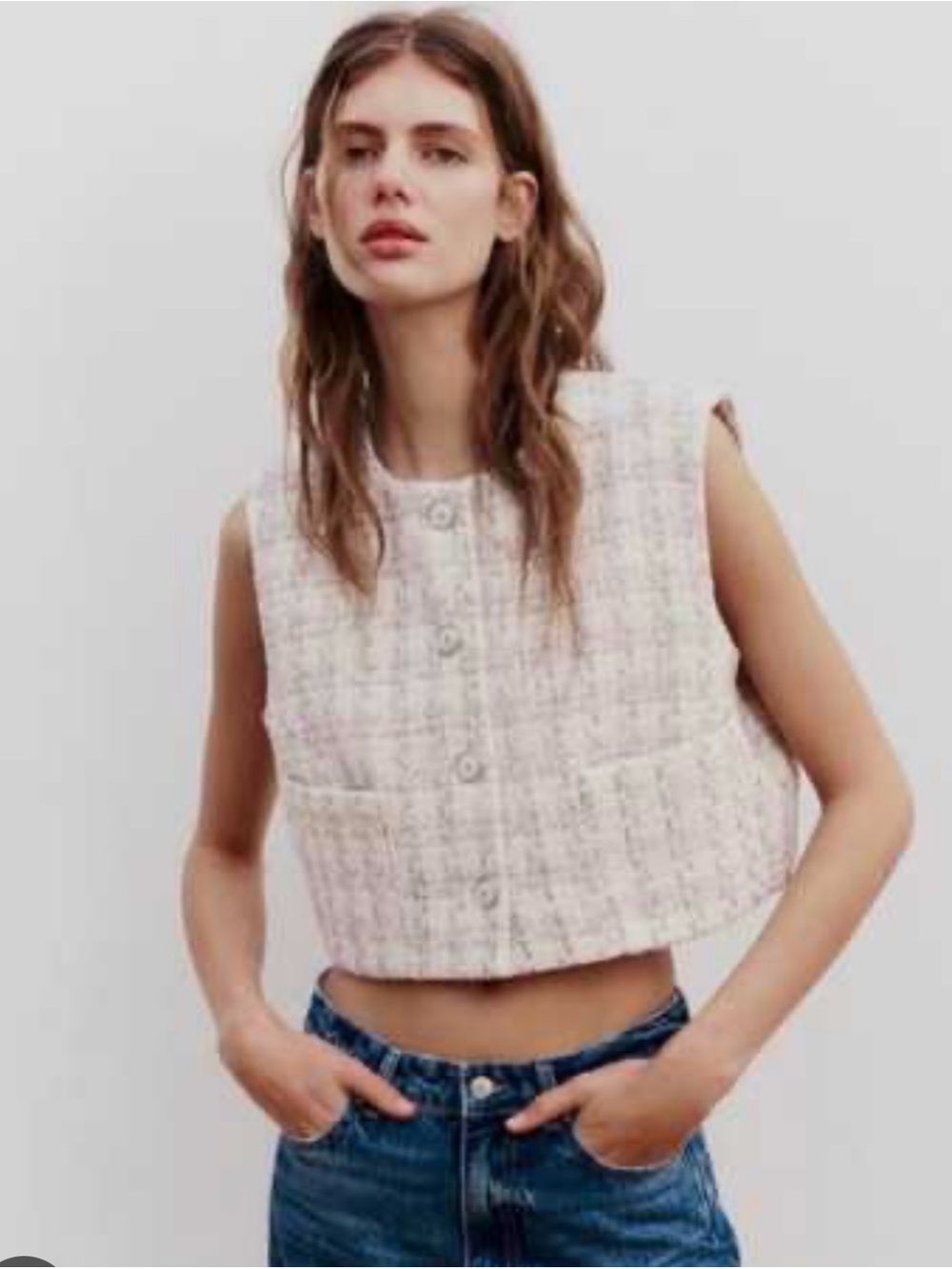 Zara Pink Tweed Cropped Vest